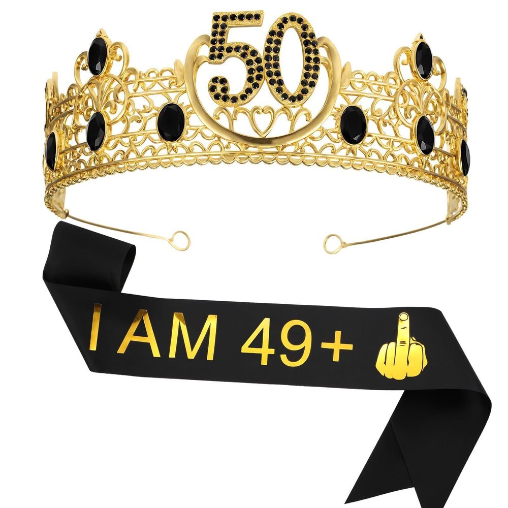 2721 50th Birthday King Crown and Funny Sash Golden Crown I Am 49 Plus Sash